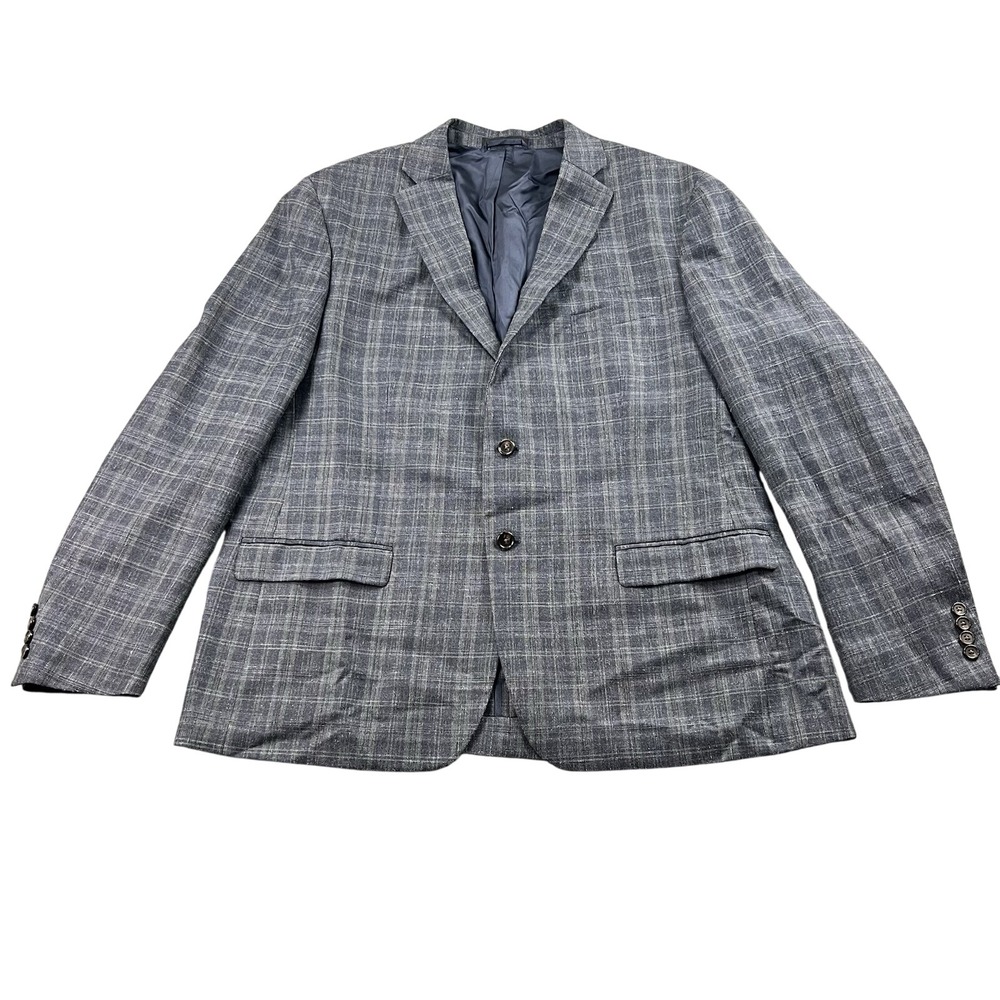 Lauren Ralph Lauren Mens 48R Blue Plaid Sport Coat Blazer Wool Silk Linen Mexico
